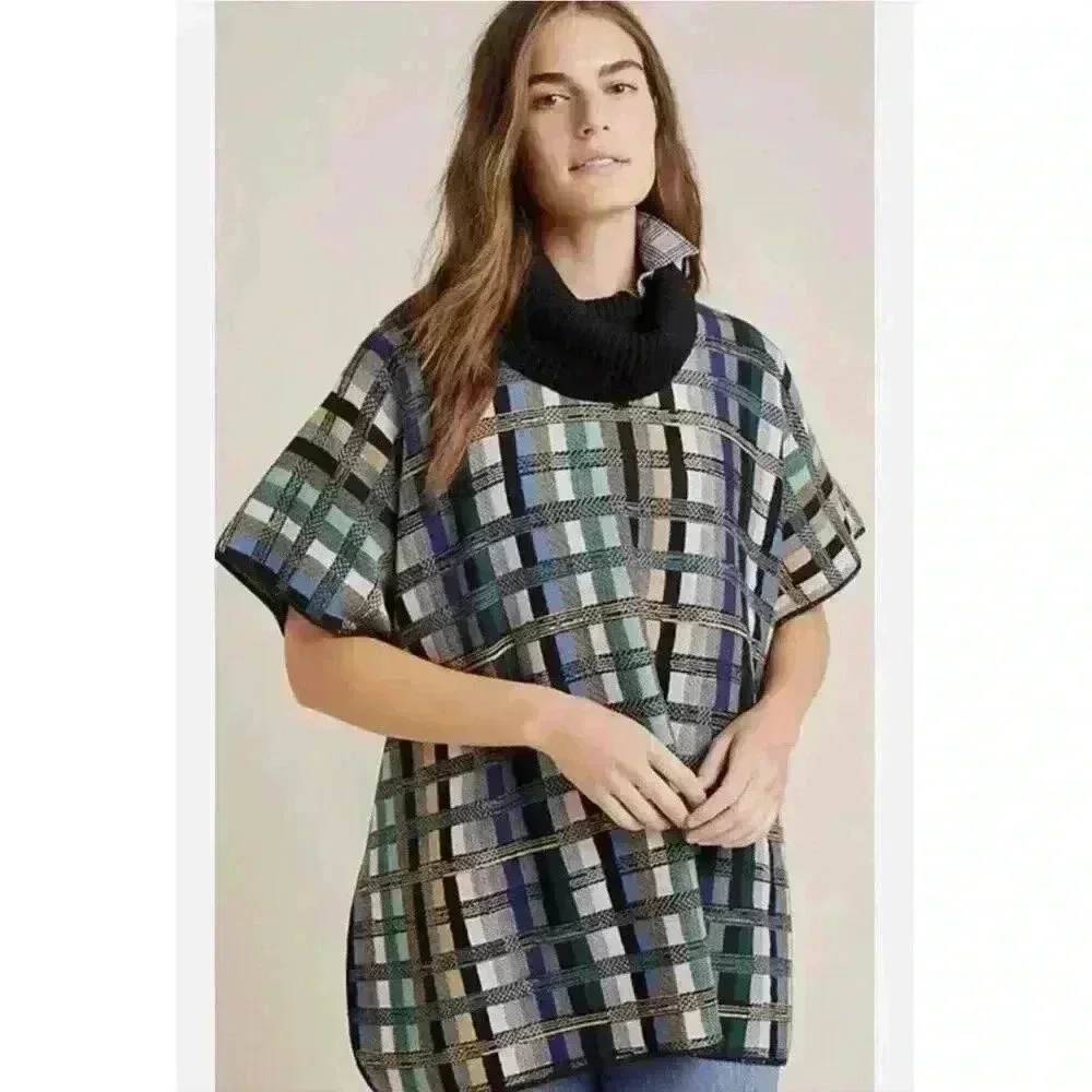 Anthropologie Aldomartins Plaid Turtleneck Pullover Sweater | Multicolor | Sz Sm